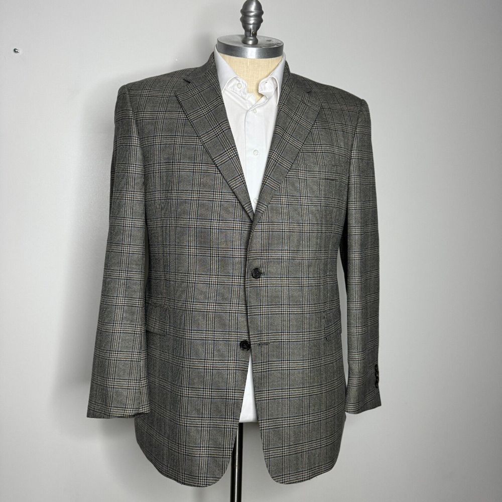 Arnold Brant Sport Coat Mens Gray Wool & Bamboo Check 46R‎